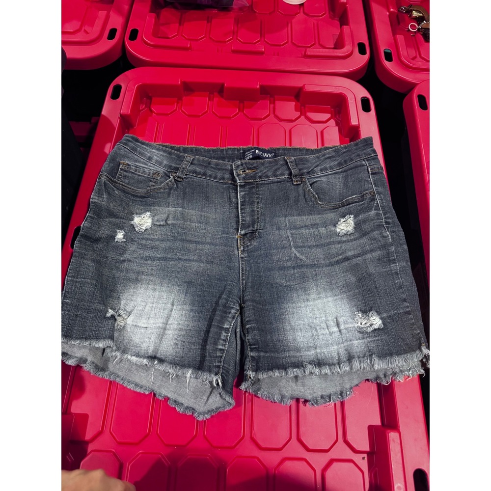 Blue Savvi Womens Distressed Denim Shorts Dark Wash Frayed Hem Size 16